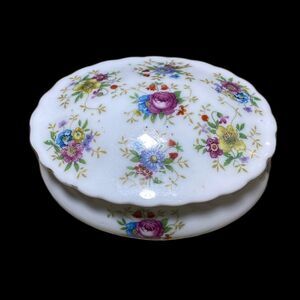 Vintage Floral Porcelain Trinket Jewelry Box Dish Made in Japan
